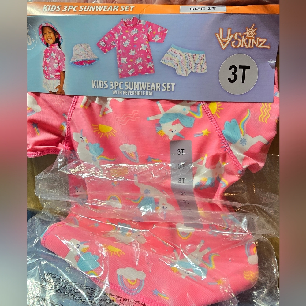 UV Skinz nwt Girl's 3PC Swim Suit, UPV 50+, New, Unicorn 3t